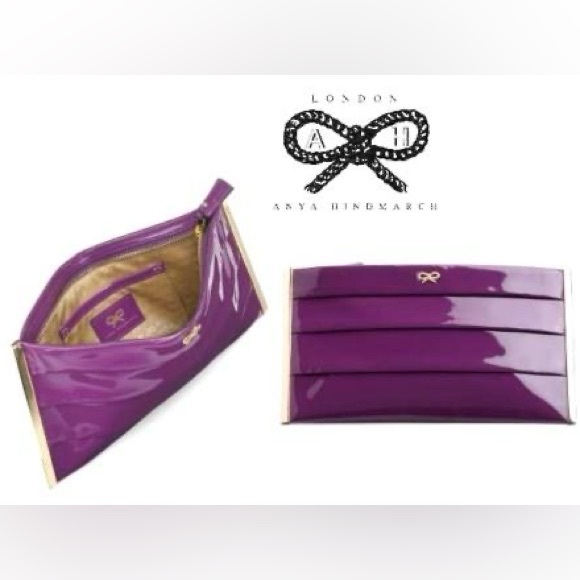 Anya Hindmarch Patent Leather Enamel Pleated Clutch Party Zip Bag in Purple - Picture 10 of 10